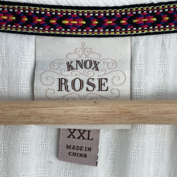 Knox Rose Womens Plus XXL Embroidered White Peasant Blouse Short Sleeve Boho Top - Picture 4 of 11